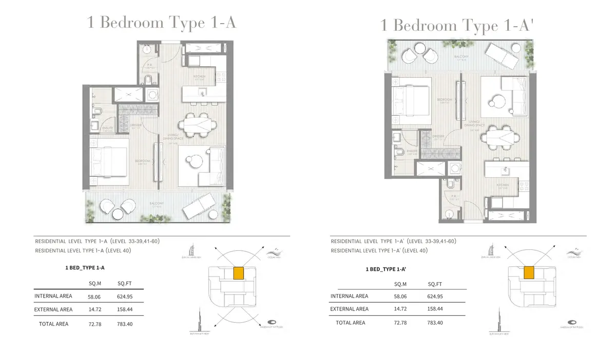 Floor plans: 1 bedroom